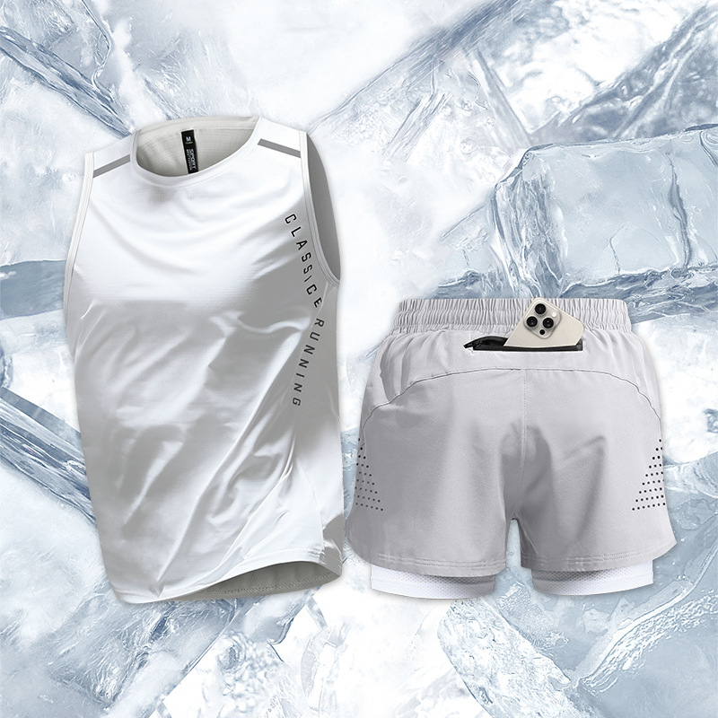 Running Quick Seak Set hombre chaleco deportivo de verano pantalones cortos equipos de maratón profesionales de entrenamiento de pista y campo ropa de fitness