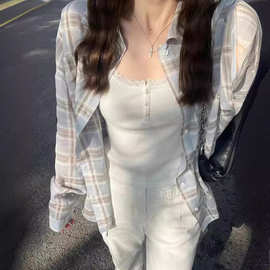 法式设计感小众复古长袖防晒衬衣女叠穿衬衣春夏2025新款宽松外套