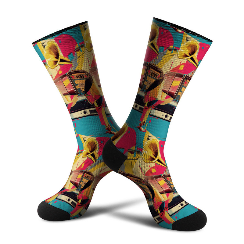 360 Seamless Digital Printing 3D Digital Printing Trendy Socks Retro Horn Radio Contrast Color Stockings 360 Seamless Digital Printing 3D Digital Printing Trendy Socks Retro Horn Radio Contrast Color Stockings