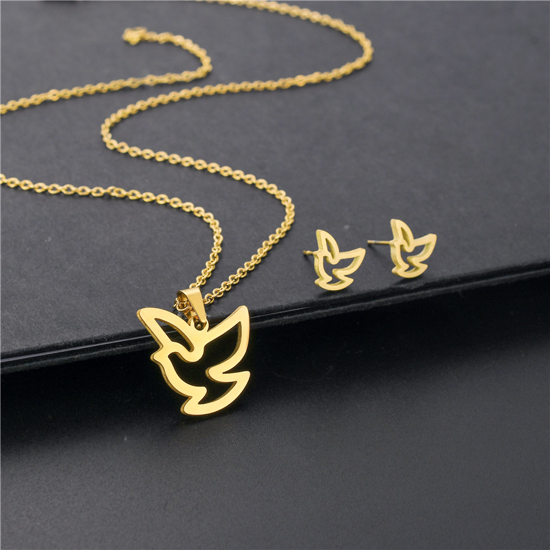 fashion simple bird pendant stainless steel necklace earrings setpicture2