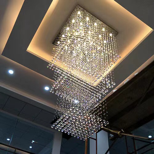 サンダーリビングルームスクエアクリスタル大型シャンデリアホーム階段シャンデリアホテルヴィラモダン中空ロングクリスタルシャンデリア|undefined
