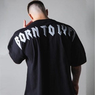 Muscle Men's Summer and Autumn Sports T-shirt Fitness Loose Top Elastic Basketball Korean-style plus size Short-sleeved Men's