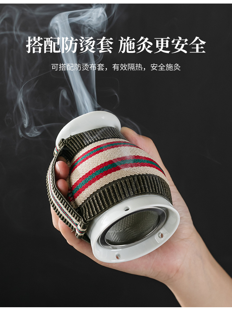 Ceramic Moxibustion Cup Ai Jiu Guan Heat Therapy Jar with Dust Screen and Cloth Cover for Home Warming Use specifications
