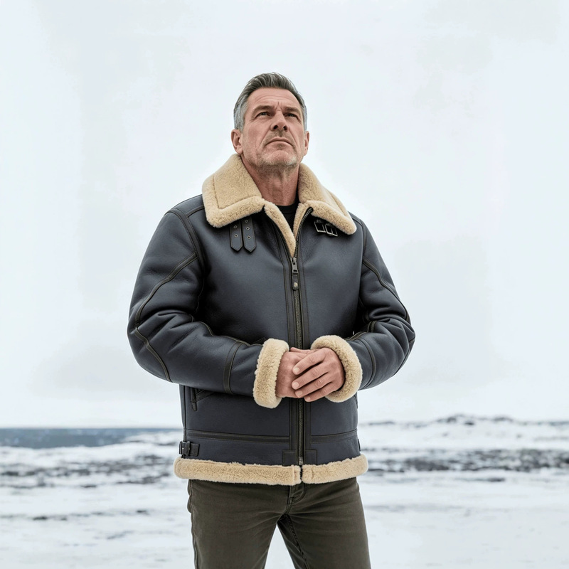 Cross-Border Exclusive Supply of Men's Aviator Leather and Fur Integrated Jackets for Europe and America, Winter Thickened Lamb Wool Vintage Coat