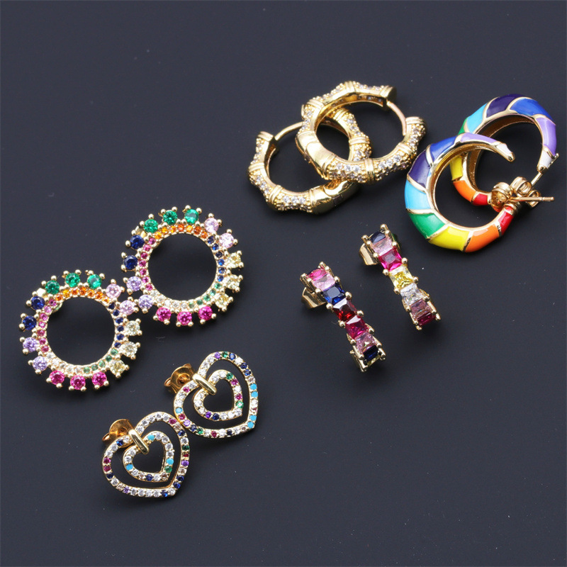 Fashion C Shape Water Drop Heart Shape Copper Earrings Butterfly Zircon Copper Earrings