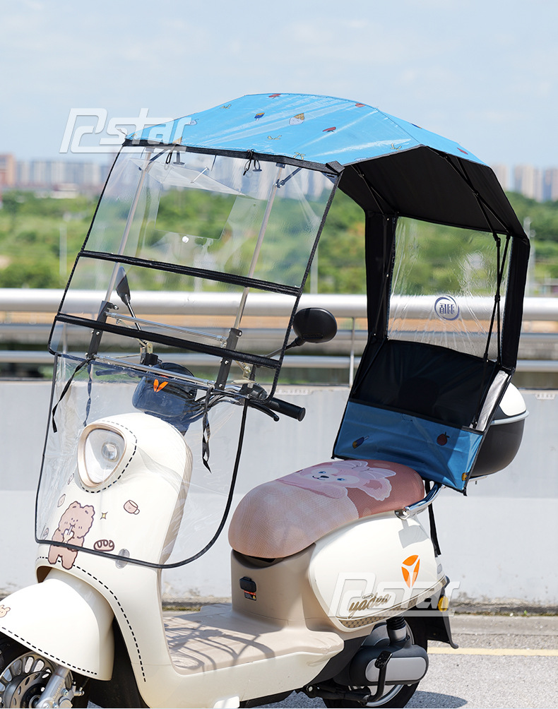 New Battery Electric Vehicle Canopy, Scooter Retractable Sunshade, Windproof and Sunproof Cover, Fully Foldable Feather Shield