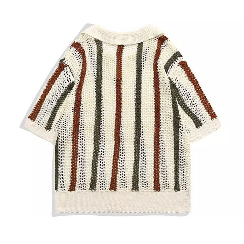 Polo camiseta de punto camiseta de manga corta camiseta hombre gaviota cuello V rayas viejas líneas de viento de verano fábrica transfronteriza al por mayor