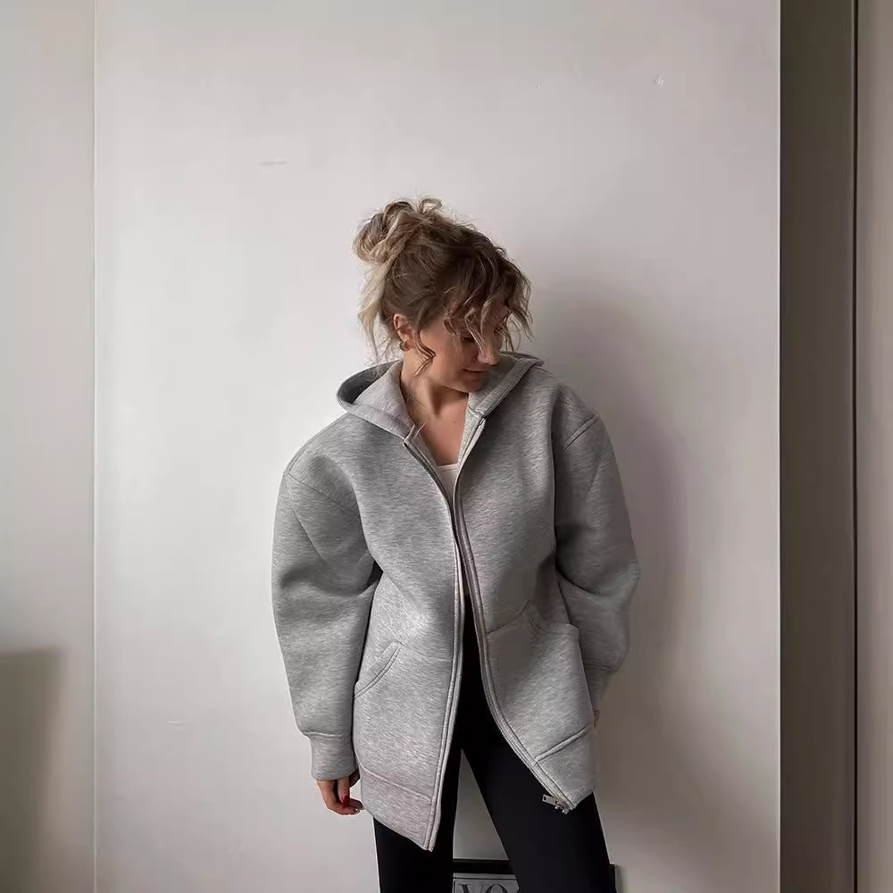 Women's Clothing autumn and winter hooded long sleeved jacket zipper basic jacket new women's casual sweatshirt_voghion.com