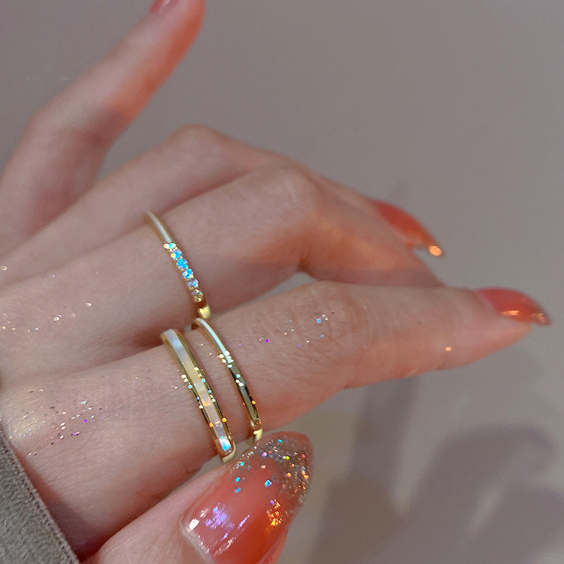 Real de Oro de circón electrochapado anillo abierto de doble capa diseño de nicho estilo ins Luz de lujo de alto grado anillo de dedo índice pulsera femenina