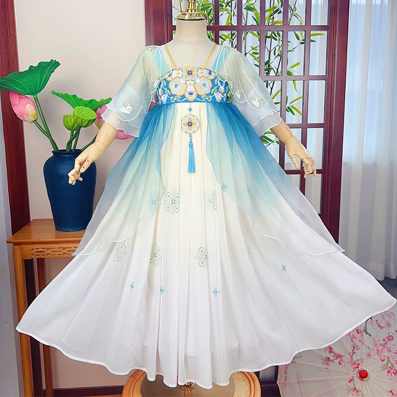 2024 новый Hanfu девушка летняя юбка костюм китайский стиль супер фея платье детское старинное платье