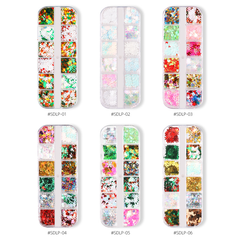 Transfronteriza manicura especial lentejuelas de Navidad copo de nieve ultrafino árbol de Navidad Otoño e Invierno manicura mixta lentejuelas decoración de uñas