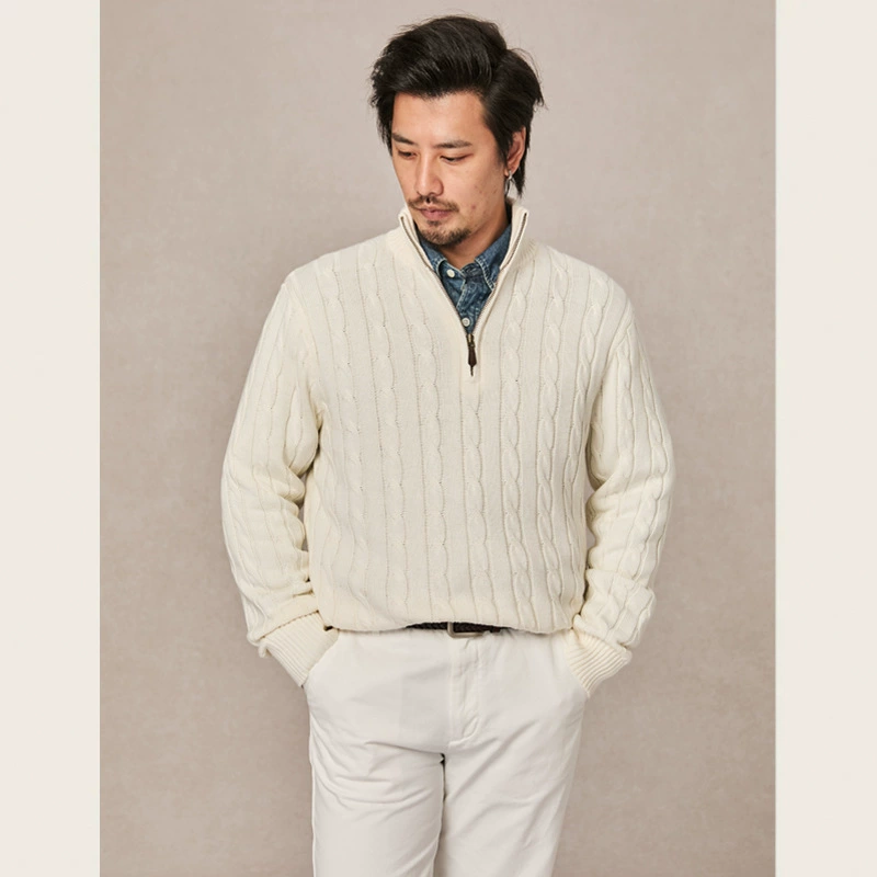 Ретро-свитер на молнии с половинным вырезом мужской свободный пуловер свитер