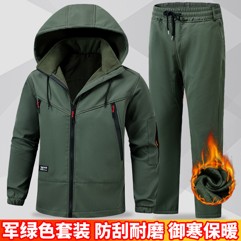 Invierno de lana impermeable y cálida ropa de asalto multibolsillo bicicleta al aire libre tácticas de pesca silvestre de cáscara suave trabajo resistente al desgaste