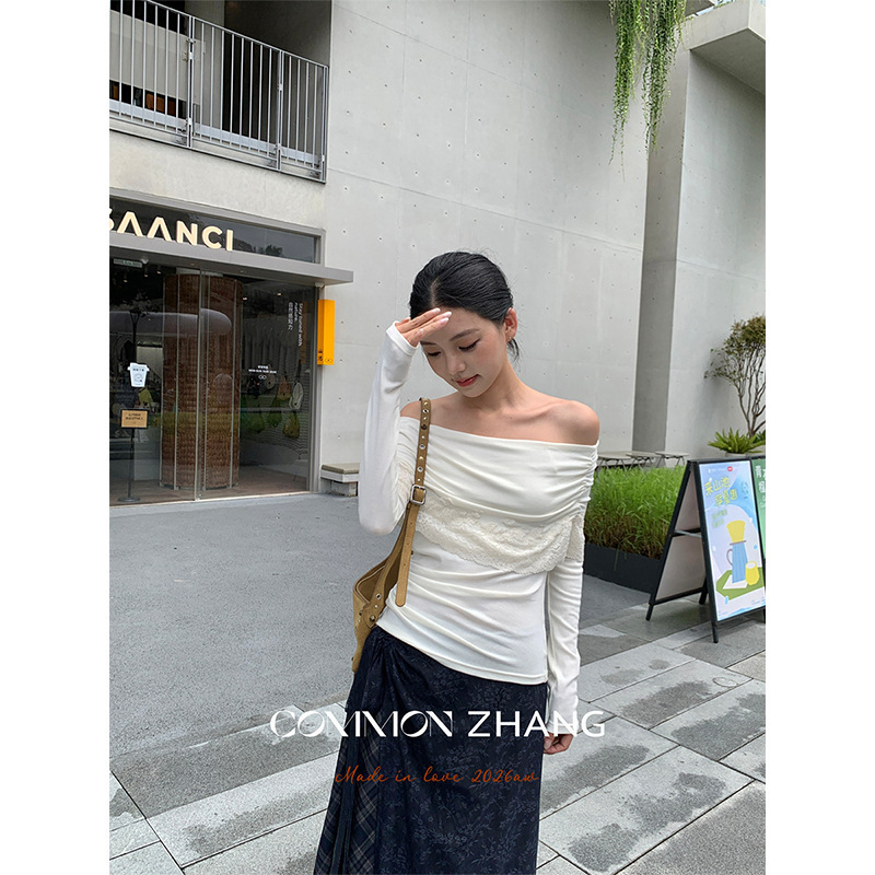Youji CZZHANG Off-Shoulder Lace Patchwork Modal Blouse for Women, New Autumn Top C30367 Youji CZZHANG Off-Shoulder Lace Patchwork Modal Blouse for Women, New Autumn Top C30367
