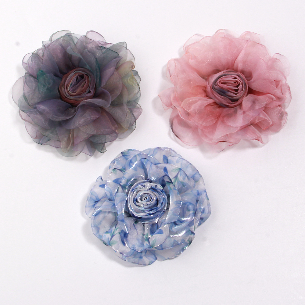 New Style Rhinestone Crystal Tulle Edge Floral Handmade Fabric Rose Hair Accessory, Corsage, Shoe Flower, Bag Flower, Skirt Flower Accessory