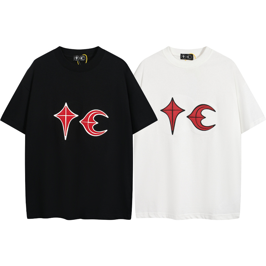 Correcto THUG CLUB Rock T doble capa bordado LOGO verano pareja suelta camiseta de manga corta