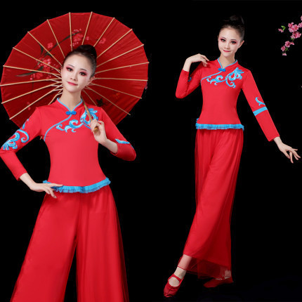 2038 Spring and Summer Square Dance Clothing New Women's Dance Pants Suit Long Sleeve Three-quarter Sleeve Suit Performance Costume