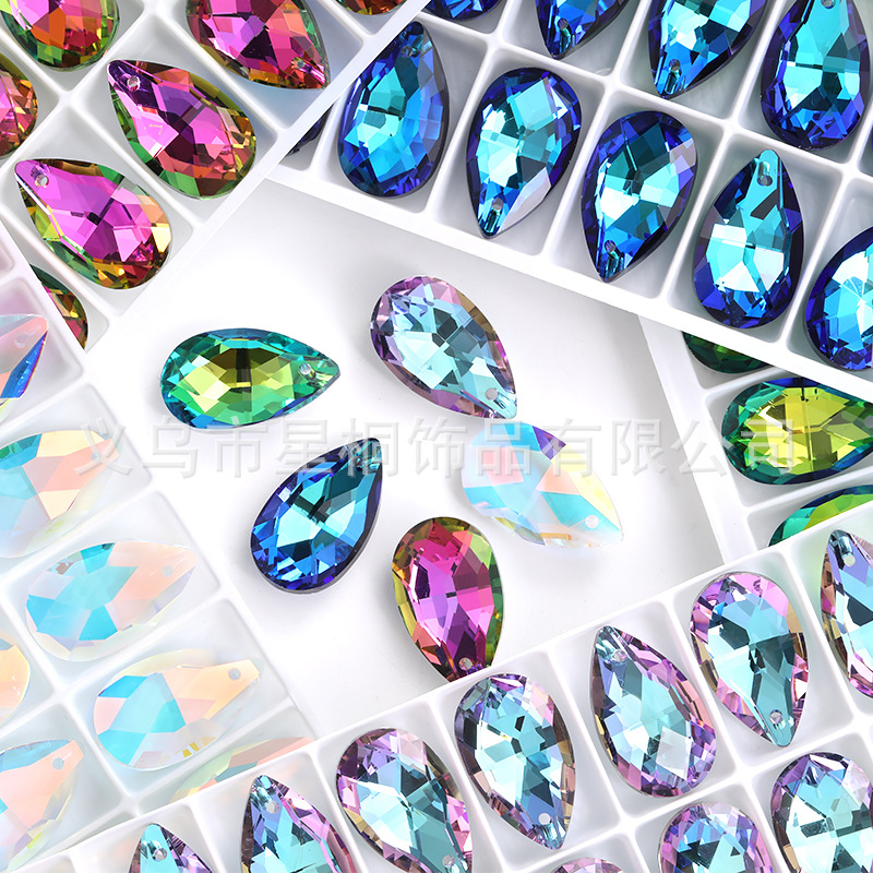 Cross-border hot 13*22 water drop single hole electroplating magic color crystal pendant DIY necklace earrings jewelry accessories