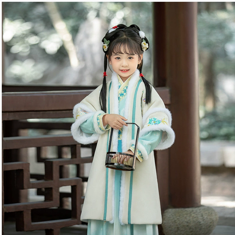 Song Children Hanfu Tang 2024 новая зимняя одежда утолщена бархатная юбка в стиле сауна