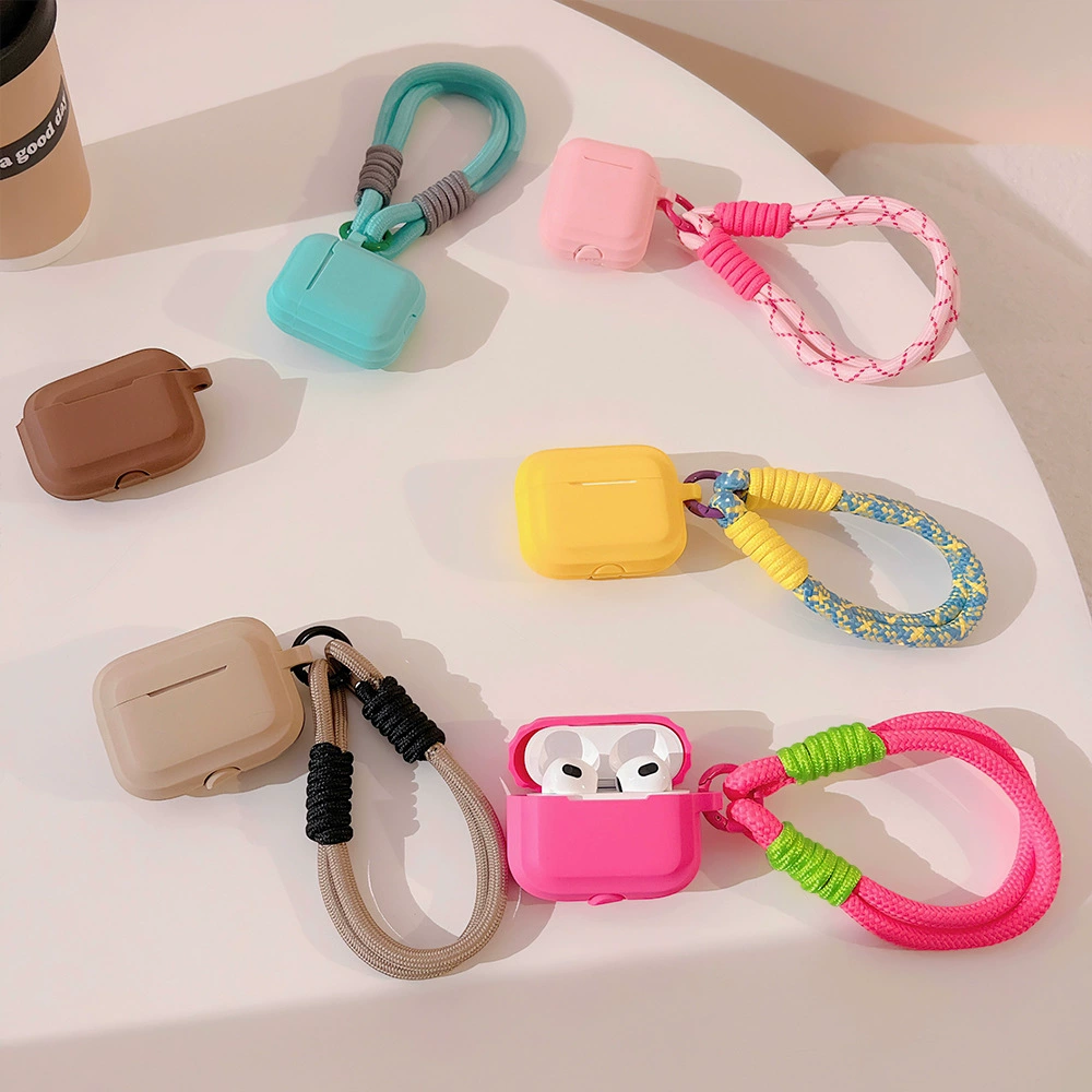 Силиконовый чехол для AirPods совместимый с AirPods 1–4 и AirPods Pro 1–3, контрастная полосатая цепочка-держатель