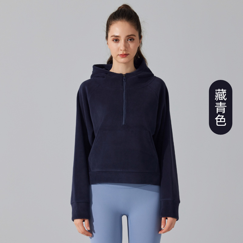 Otoño y invierno de lana de grano nuevo suelto con chaqueta de yoga encapuchada de lana con cremallera gruesa calentada abrigo deportivo casual versátil image 7