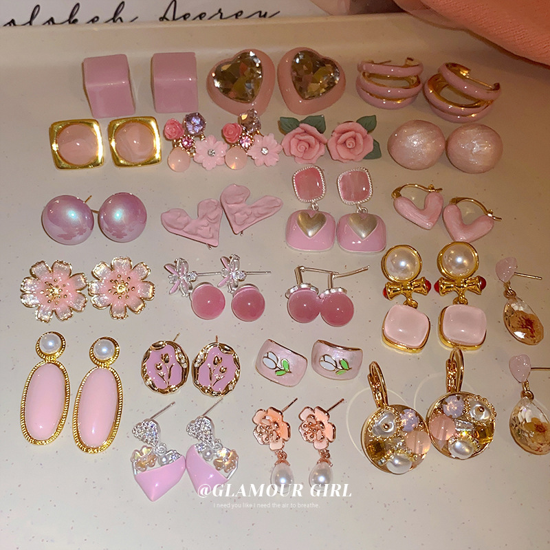 Silver Needle South Korea Diamond Opal flower earrings fresh design pink earrings fashion sweet earrings wholesale