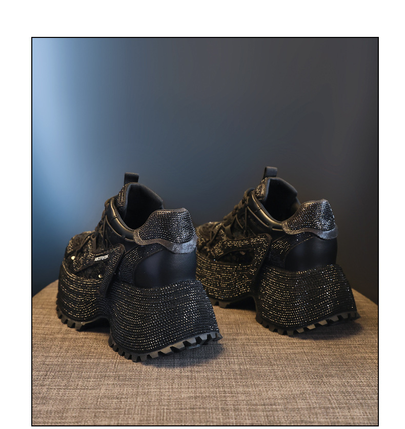 Giày sneaker nữ đế dày tăng chiều cao đính đá lưới thoáng mát — màu đen chi tiết 20