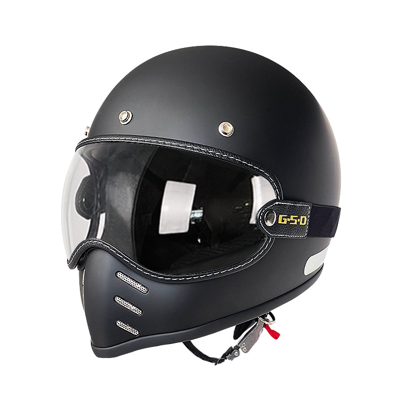 Fiberglass Retro Motorcycle, Motuoche Motosiklet kaskı (dəbilqə) - matte-black-transparent-visor-m55-56