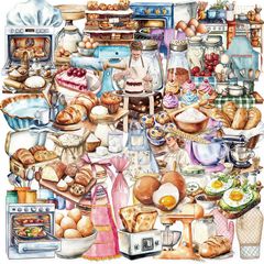 50张烘焙主题甜品鸡蛋贴纸装饰DIY手机壳水杯滑板PET新款防水贴画