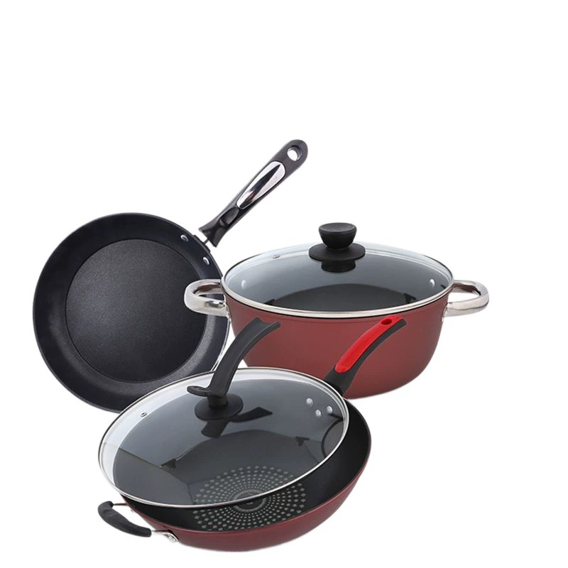 Household pot, set three -piece kitchen non -stick pot combination, stir -fry pot, pan, gas stove, gas stove induction cooker applicable factory