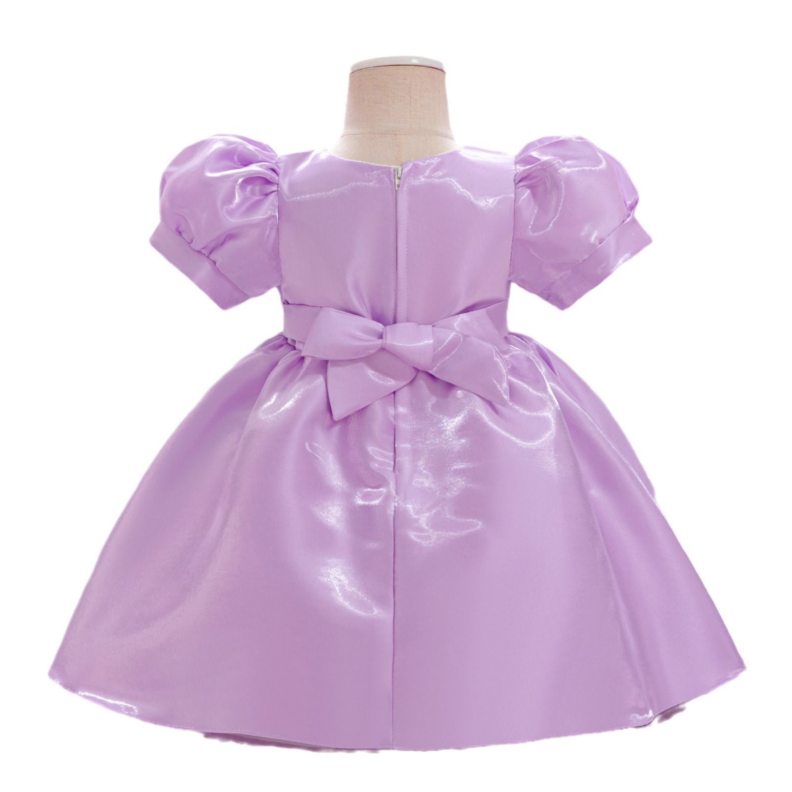 Nuevo comercio exterior ropa infantil de agua satin burbuja manga arco vestido de princesa púrpura vestido de noche para niños image 6