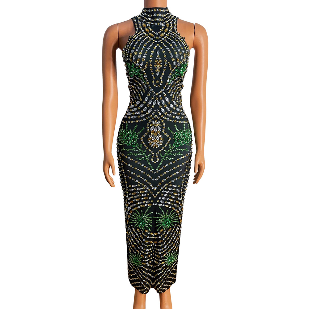 Summer New Contrast Color Sleeveless Heavy Industry Evening Dress Party Dress Celebration Music Festival Singer Dress