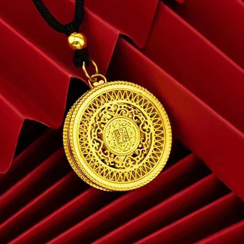 Wufu disc pendant Brass jewelry gold-plated women's Wufu disc pendant long-lasting color necklace for men and women