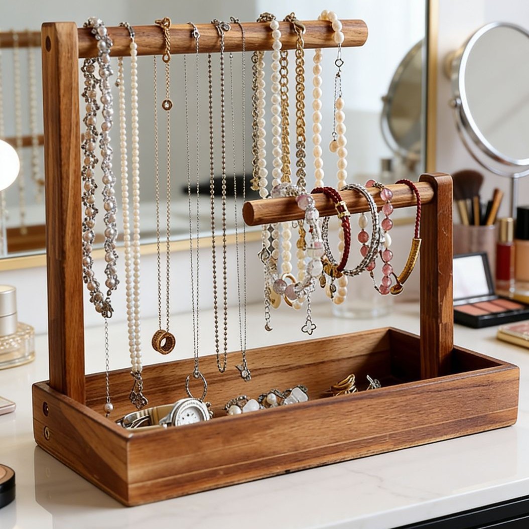 Madera sólida caja de joyería retro estante de exhibición brazalete de maquillaje mesa estante de exhibición Bo Gu estante de reloj pulsera pulsera pendientes