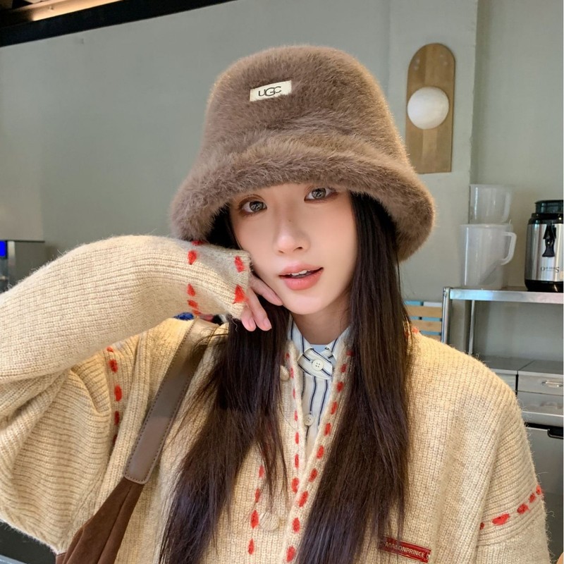 新款加厚秋冬季女毛绒可爱盆帽显脸小户外保暖时尚百搭水桶帽子|undefined