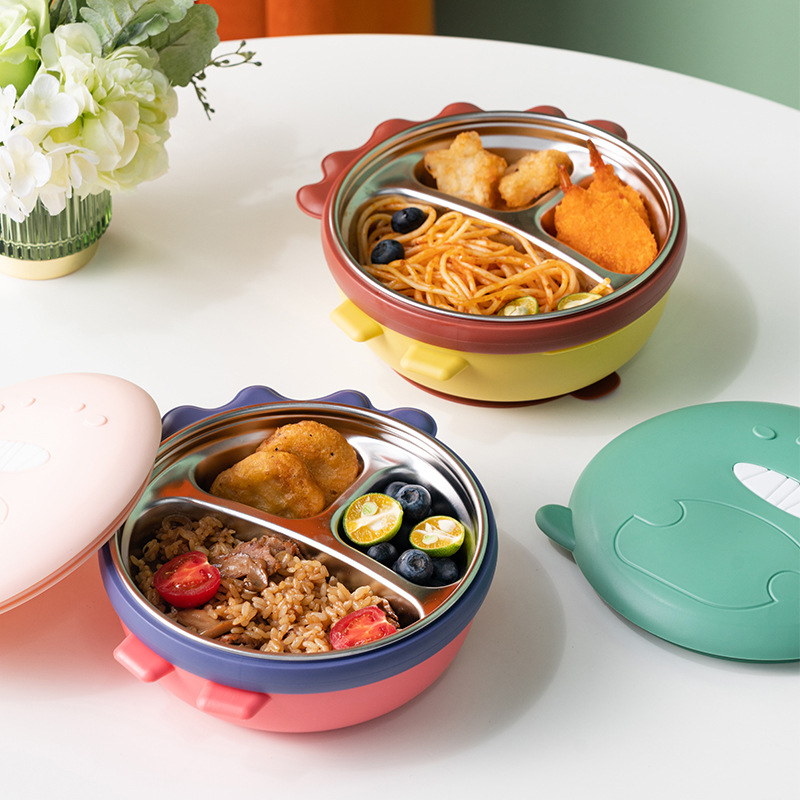 스테인레스 스틸 아기 저녁 식사 접시, 아기 식기, 물이 채워진 단열 식품 보충제 그릇, 도시락 상자, 칸막이 만화 식사 세트