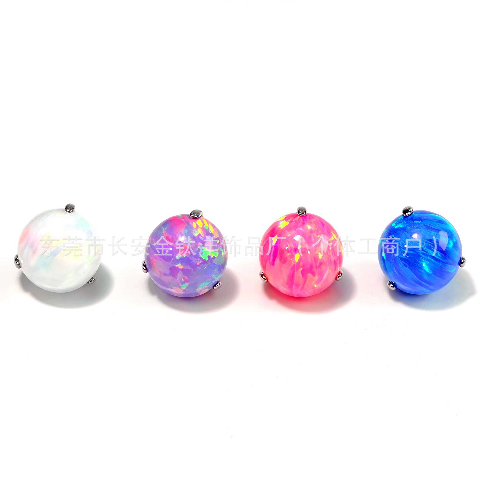 F136 Titanium Lip Stud Opal Three-Prong Round Ball Tongue Stud Ear Bone Labret Body Piercing Jewelry detail image 5