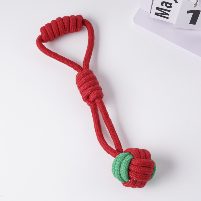 Juguetes para perros de gran venta transfronterizos, juego de juguetes de cuerda de algodón navideños para mascotas, juguete para la dentición, alivio del aburrimiento, juguete navideño con nudos resistentes a las mordidas.