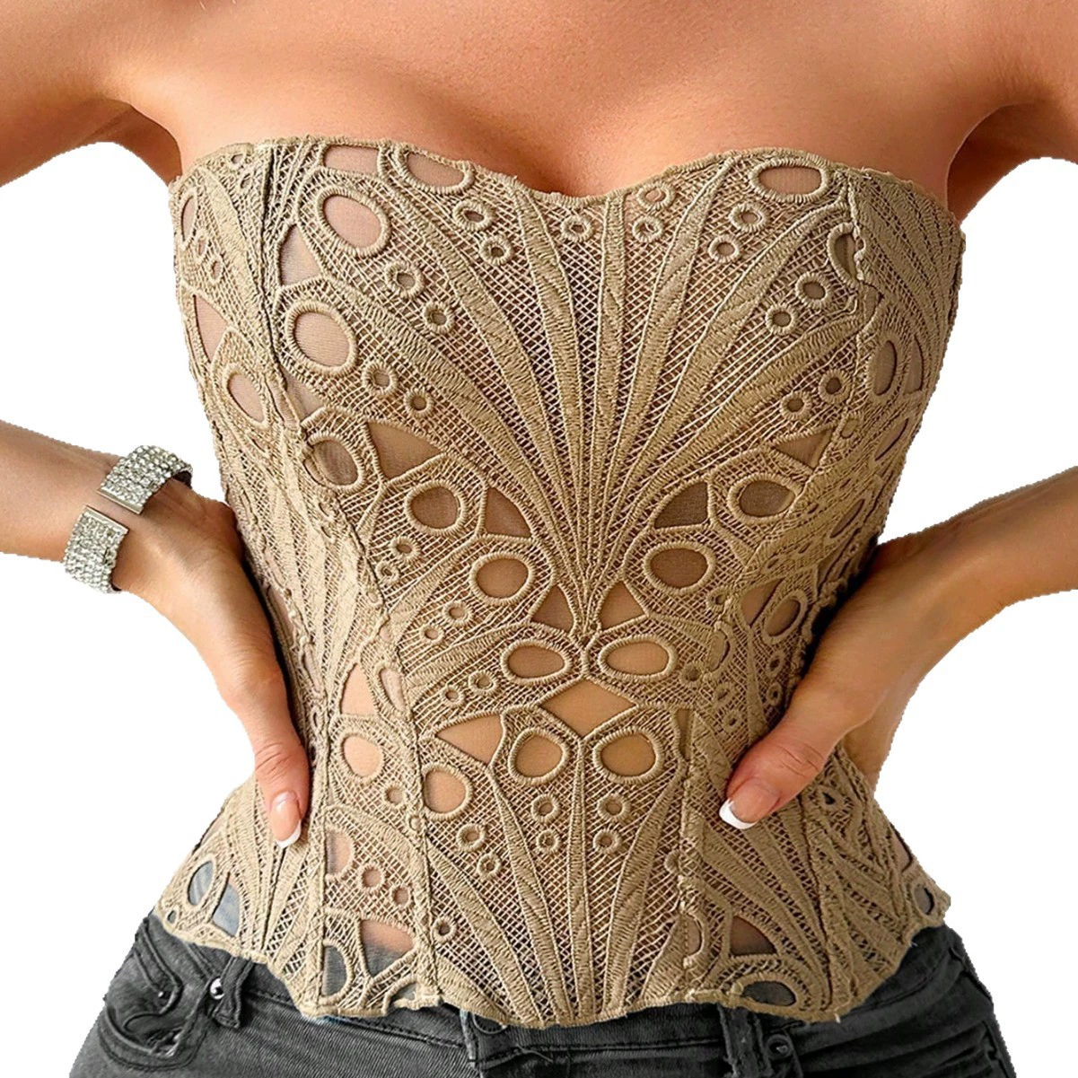 Сексуальное костное изделие (перебор кросс-бордер) бестселлер новая цветочная кружевная корсетная полая корсет