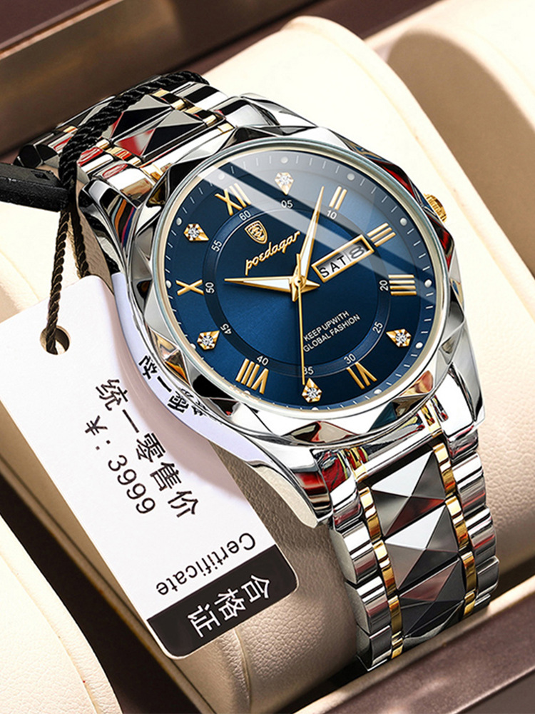 genuine goods Men's Automatic Waterproof Luminous Watch Casual Business Double Calendar Watch Men's Male Student Famous Brand Watch