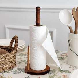 木制厨房餐桌纸巾架卷纸保鲜膜置物架厨房一次性抹布立式卷筒架