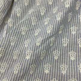 ins风复古浅蓝条纹绣花面料涤棉混纺服装连衣裙面料女装童装面料