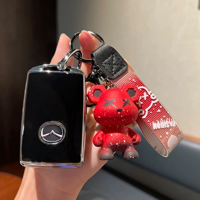 Suitable for Mazda 3 Key Car key bag - mazda-f-smart-3-key-single-shell-black-red-violence-bear-pendant