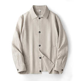 9支雨露亚麻春秋款加衬男士翻领老钱风外套休闲宽松简约长袖春秋