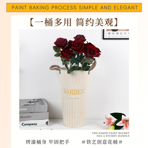 Iron flower arranging barrel retro flower shop dried flowers wake up flowers flower raising hemp rope double-ear American wrought iron flower barrel factory flowerpot