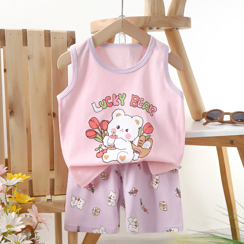 子供ベストセット純綿女の子夏服韓国風子供服新 2025 夏男の子ツーピースセット卸売|undefined
