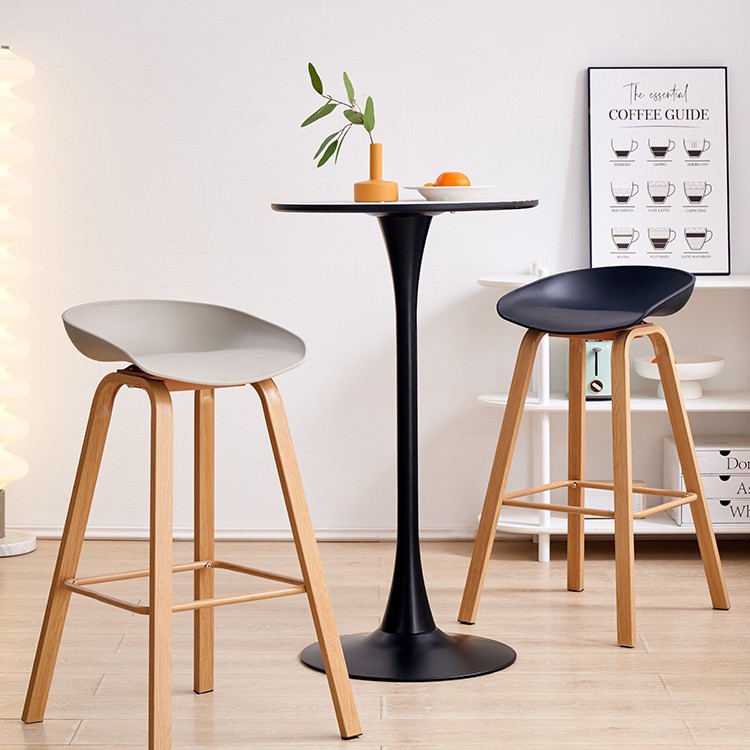Front Desk Cafe High Bar Stool Plastic Bar Chair Bar Chair with Heat Transfer Wood Grain High Stool Home Bar Stool