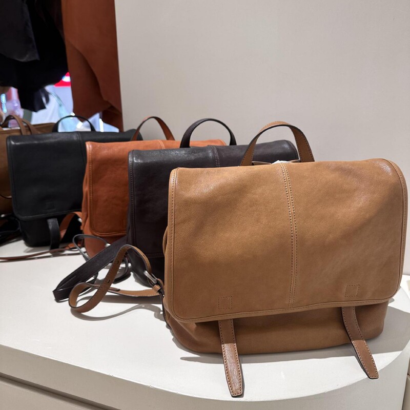 Song Jia's Same Style Fur Vegetable-Tanned Goatskin Messenger Backpack Genuine Leather Niche Large-Capacity Work and Commuting Casual Backpack