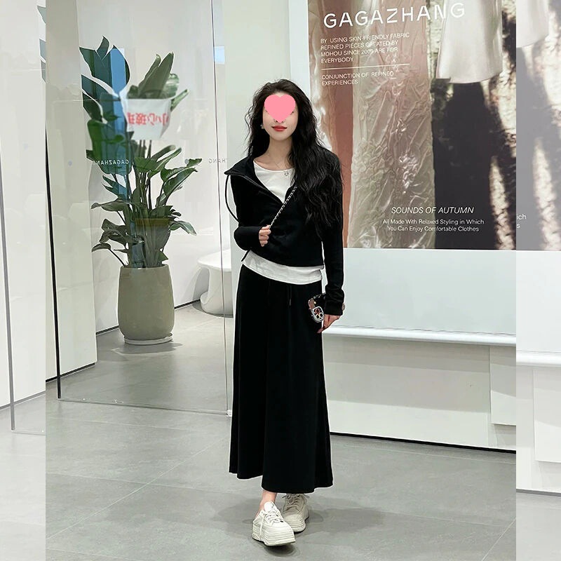 大码女装显瘦两件套夏季新款气质休闲收腰连帽卫衣半身裙套装|undefined