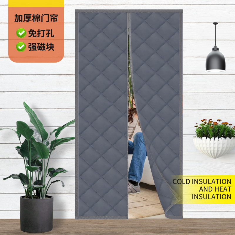 Winter Cotton Door Curtain Bedroom Warm Partition Air Conditioning Door Curtain Velcro Punch-Free Magnetic Visible Export Direct Sales Model